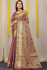 Unveiled Elegance Golden Worked Maroon Heavy Banarasi Saree